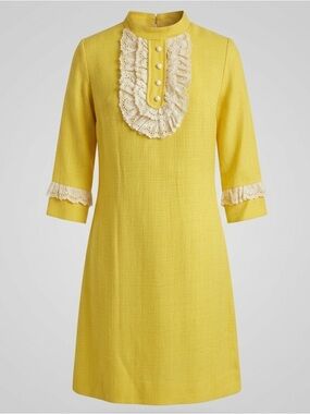 VINTAGE 1960s Mod Lemon Yellow A-Line Shift Dress